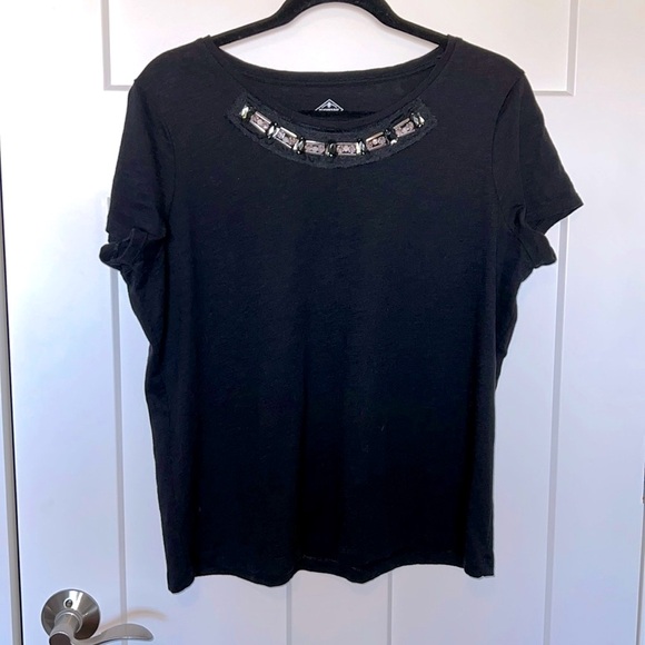 St. John's Bay Tops - Bejeweled Collar Short Sleeve Tee